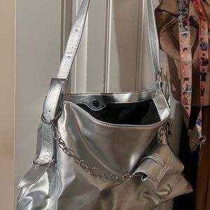 Fashion Nova Silver Shoulder Bag with Chain Detail